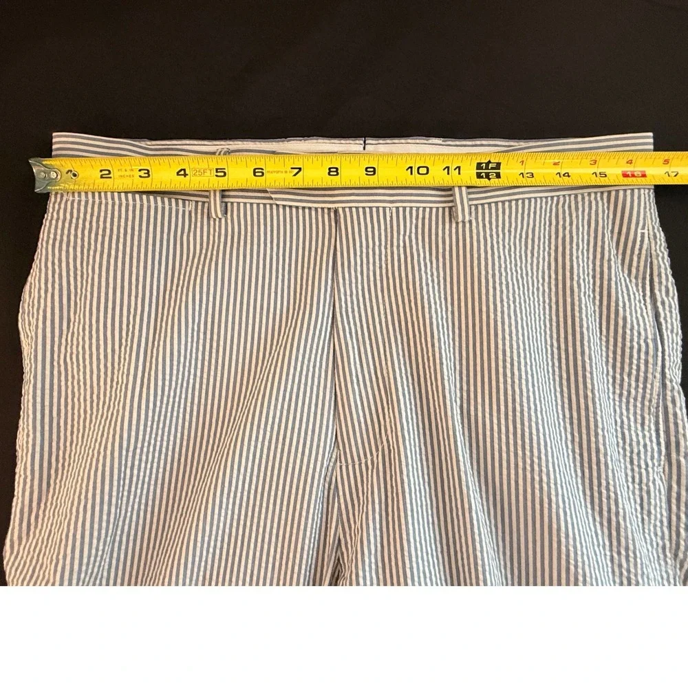 Cremieux Mens Preppy Seersucker Striped Cotton Pants Blue White 32x30